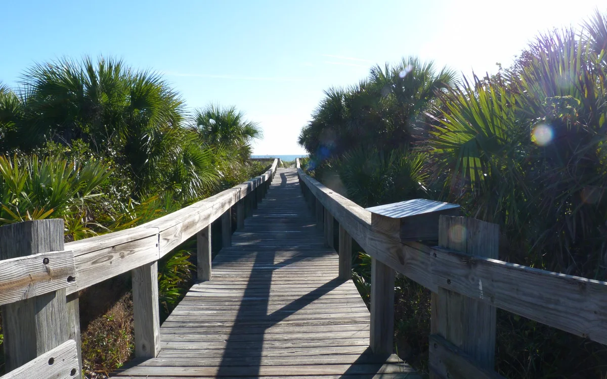 The dune crossover through the maritime hammock at Lori Wilson Park, Brevard County, Florida