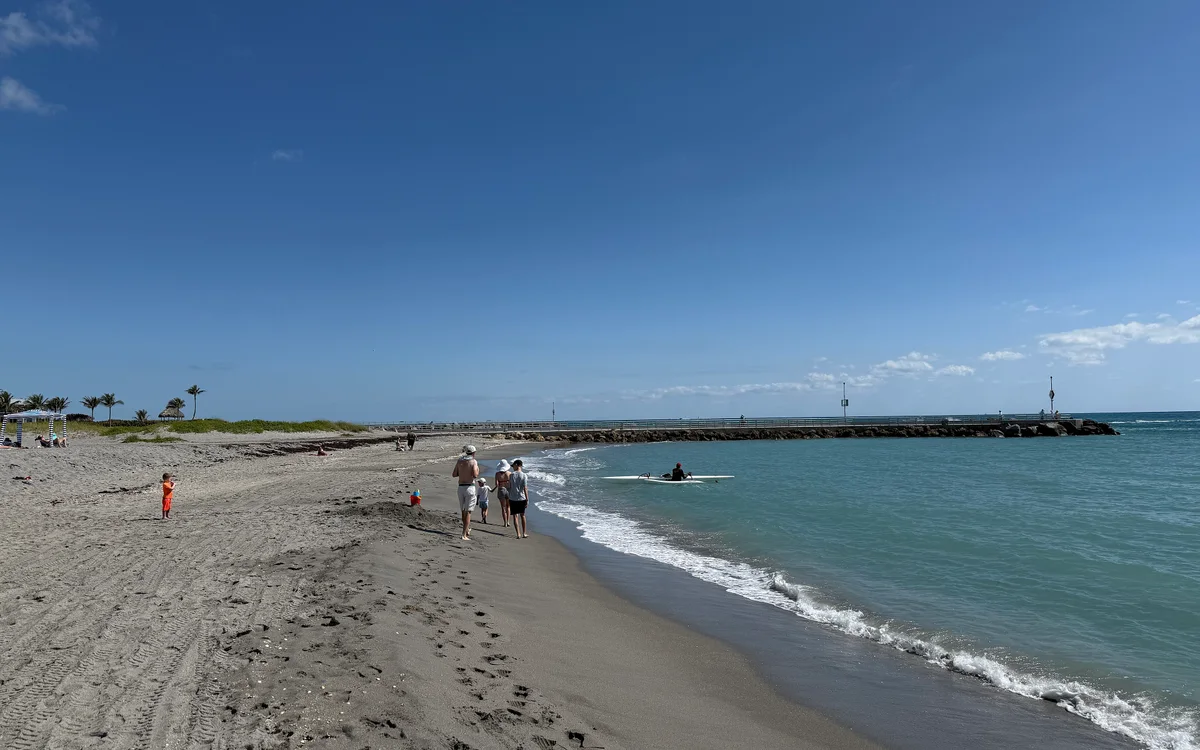 The beach and inlet jetty at Jupiter Beach Park, Palm Beach County, Florida