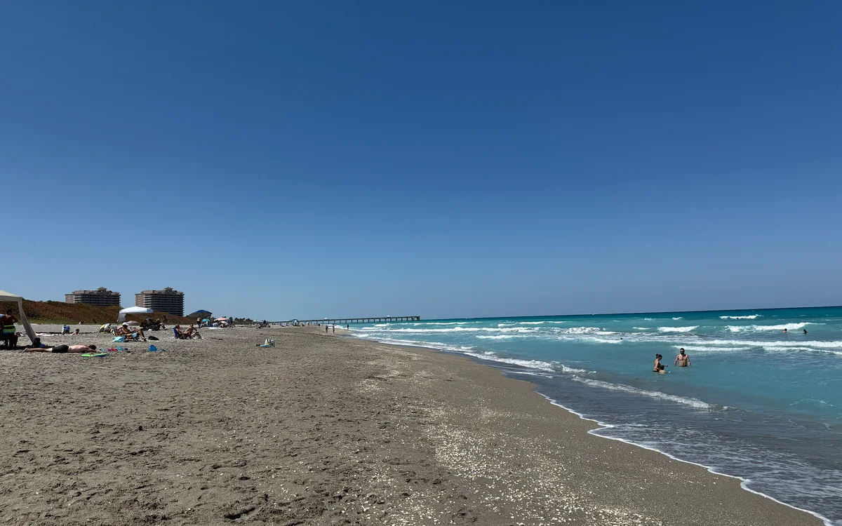 The beach at Loggerhead Park looking north toward the Juno Beach Pier, Palm Beach County, Florida