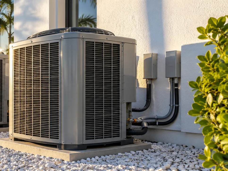 The nearest condenser unit and its lines running into the wall