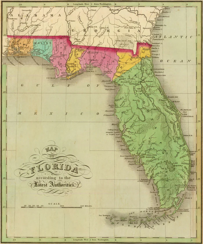 Florida on an early 1800s map by Anthony Finley.