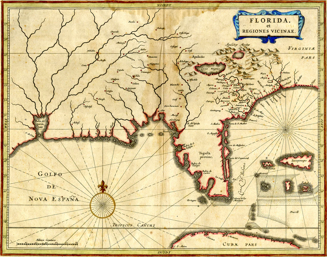 Florida and the lands around it on an early European map, from the State Archives of Florida.