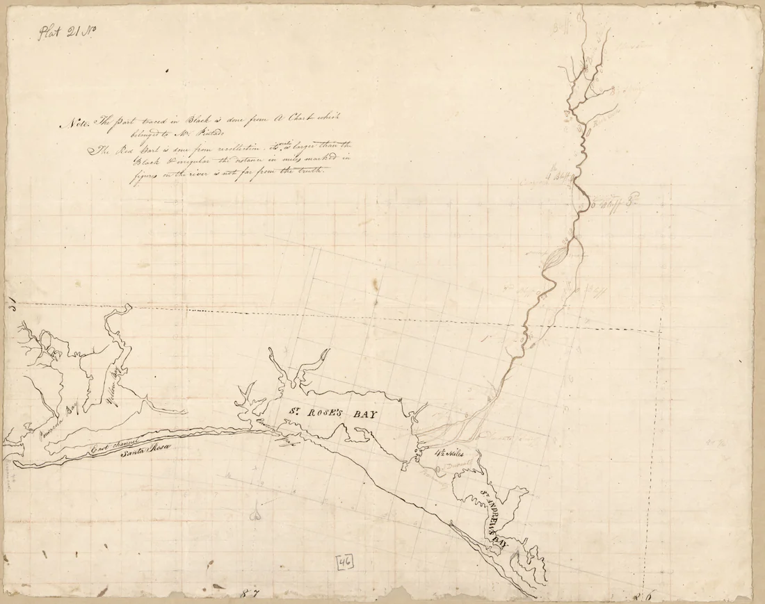 The coast from Pensacola Bay to St. Andrew's Bay on a map of Spanish West Florida by Vicente Sebastián Pintado.