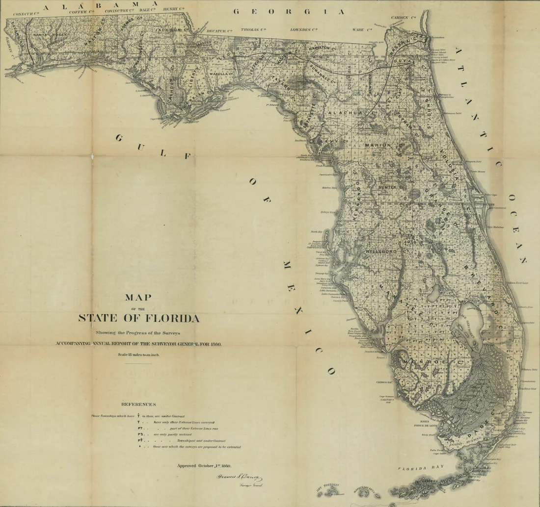Florida on a government map from 1860, when this county was still New River County.