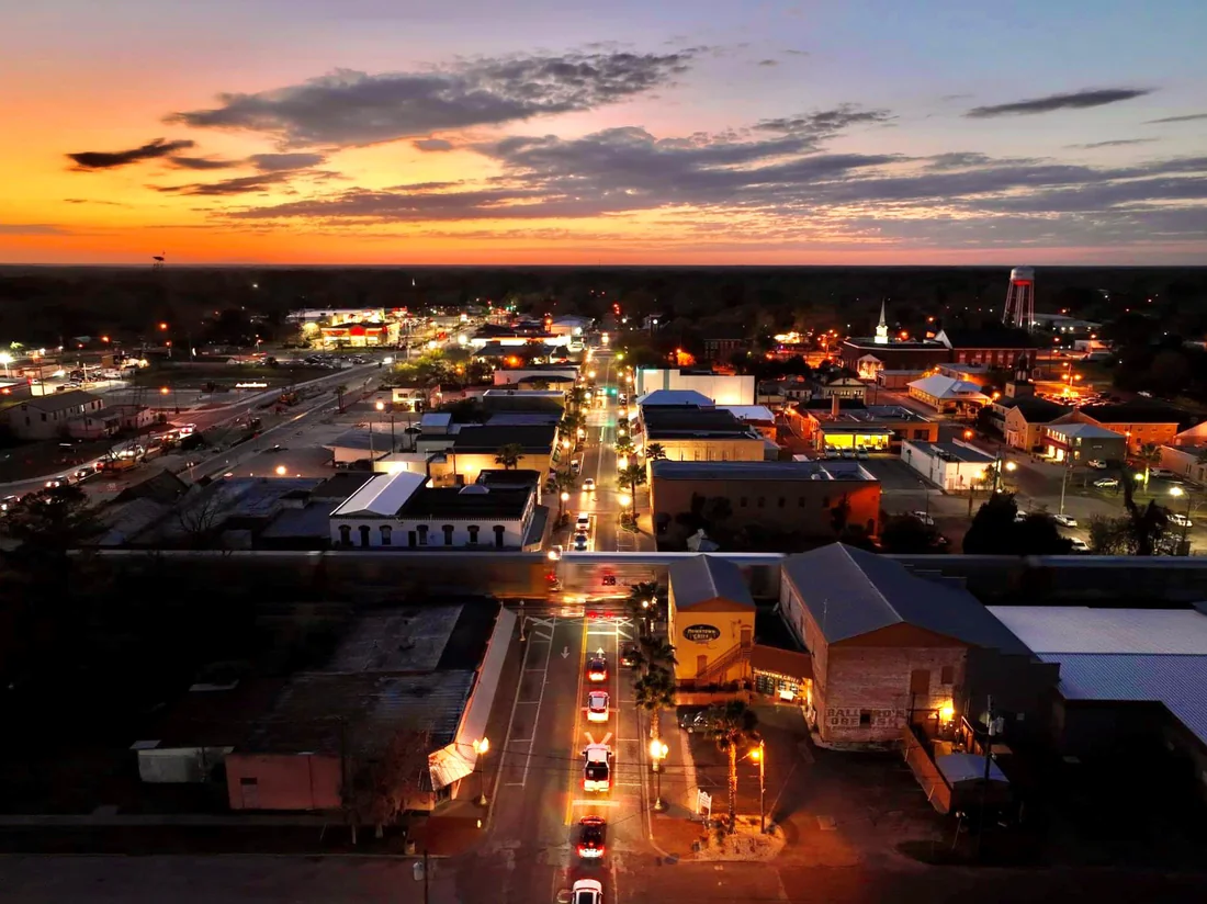 Call Street in downtown Starke at sunset, 2022.
