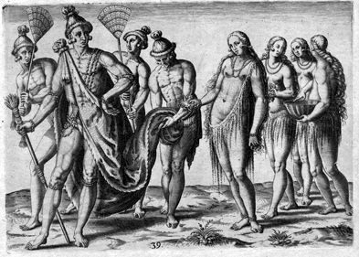 Timucua people, as engraved by Theodor de Bry in 1591.