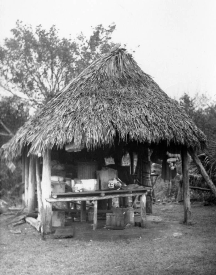 A chickee on the Dania Reservation, 1960. It is now the Hollywood Seminole Indian Reservation.