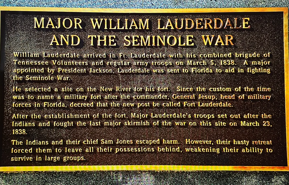 A plaque about Major William Lauderdale and the Seminole War.