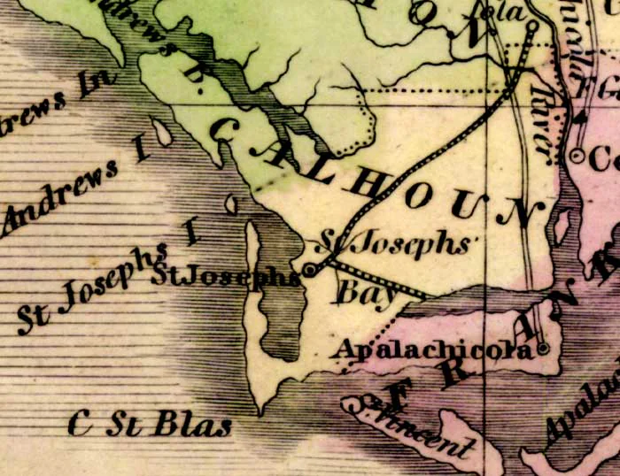 Calhoun County on an 1842 map, with its county seat at St. Joseph on St. Joseph Bay.