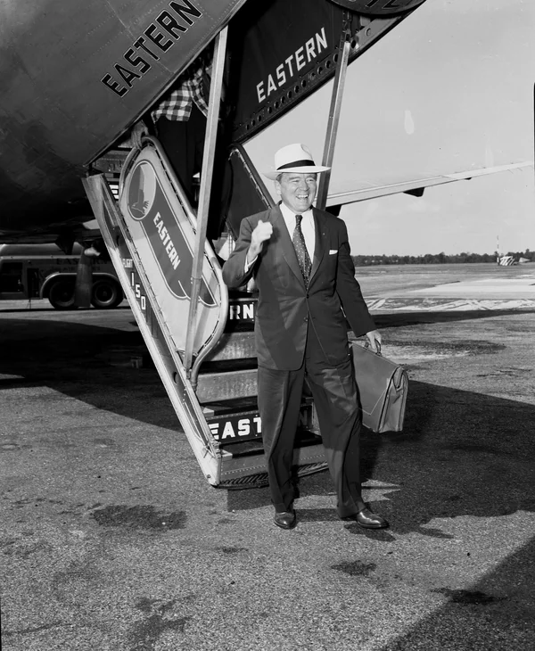 Former governor Fuller Warren, a Blountstown native, arriving in Tallahassee by plane in 1955.
