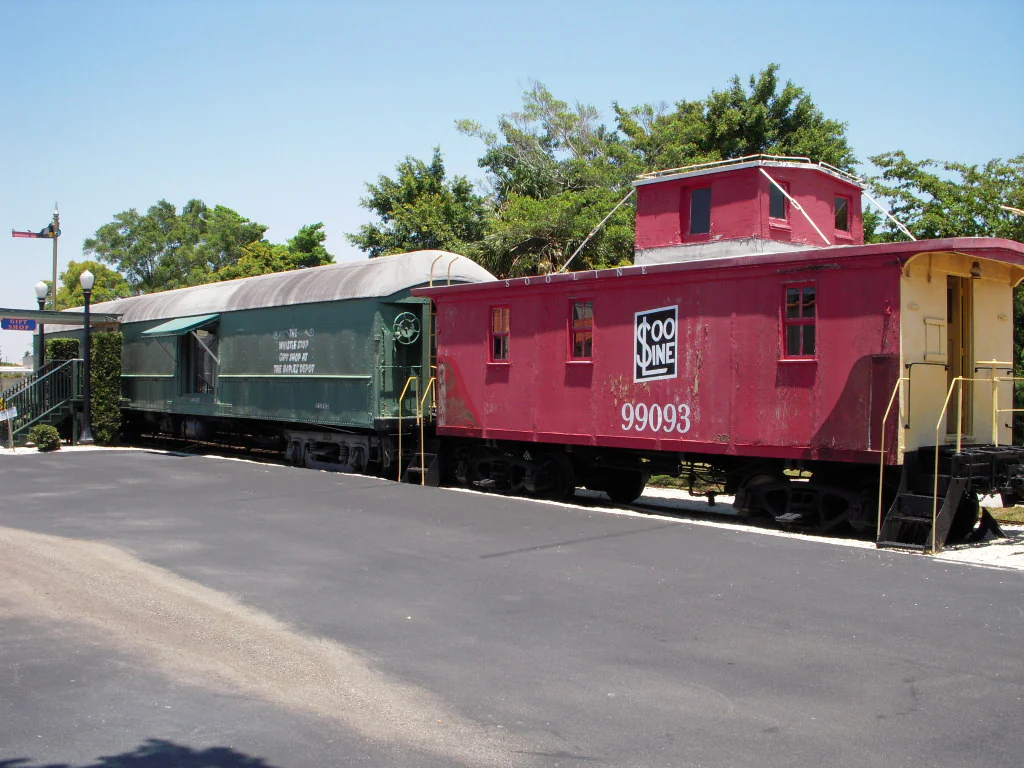 Old railroad cars on display at the Naples Depot, 2008.