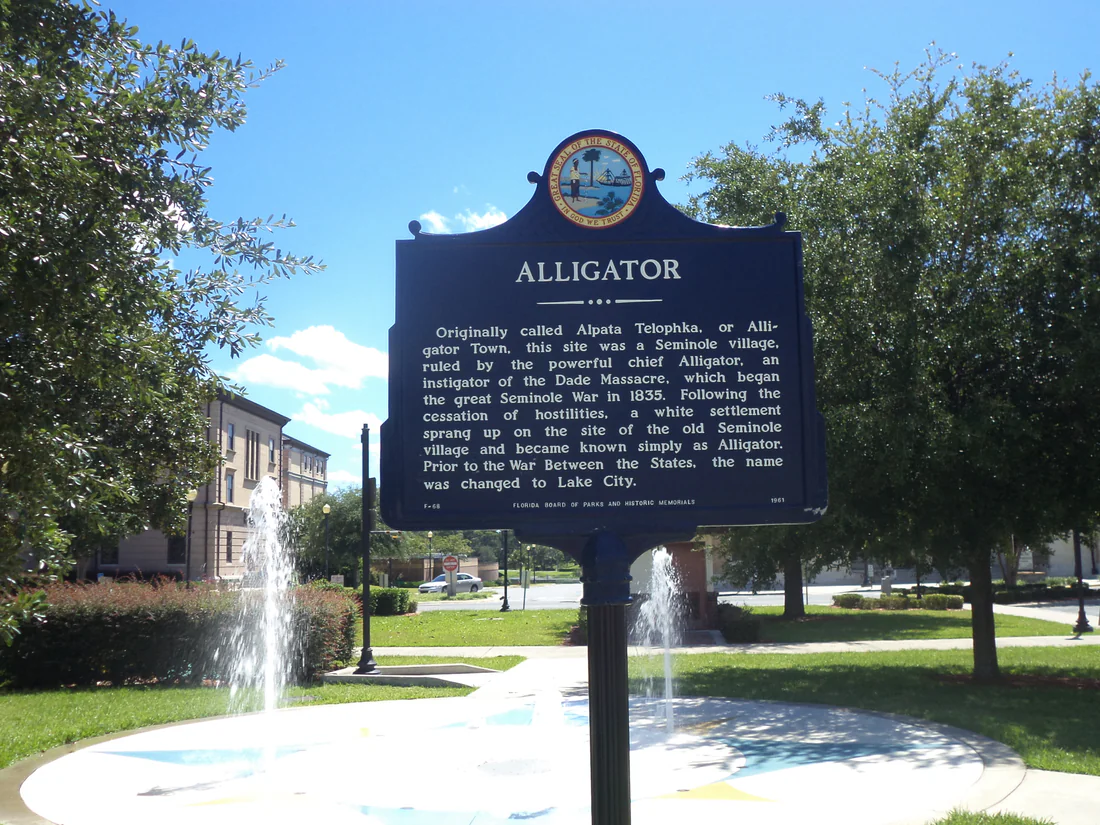 The Alligator historical marker in downtown Lake City, 2013.
