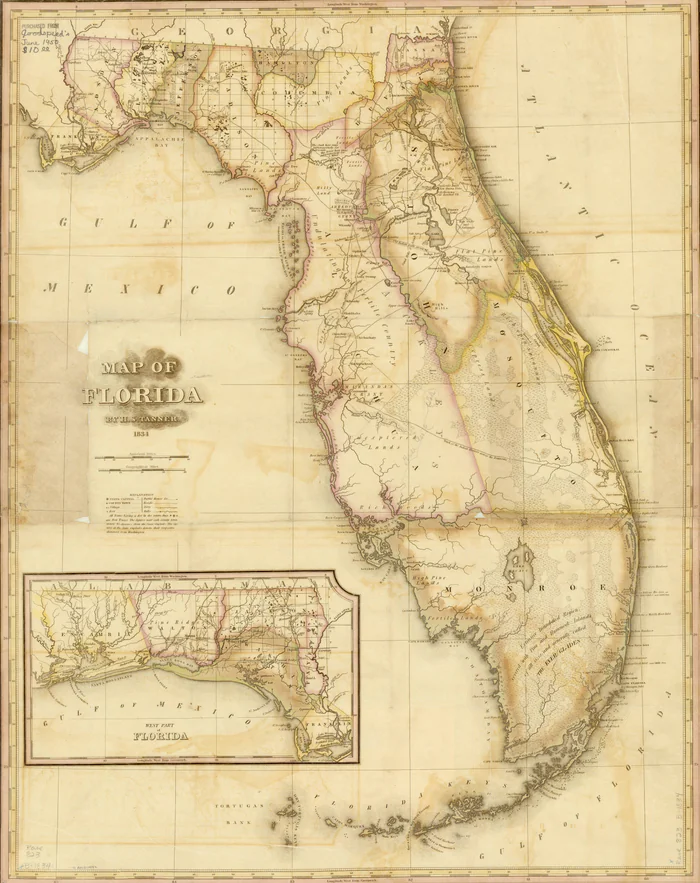 H.S. Tanner's 1834 map of Florida, showing Columbia County two years after it was formed.