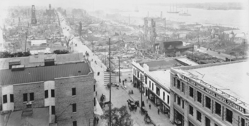 A bird's-eye view of the damage left by the Great Fire of 1901.