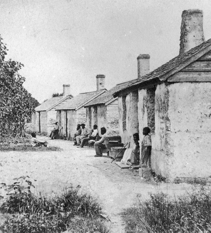 Slave cabins at the Kingsley plantation on Fort George Island, about 1865.