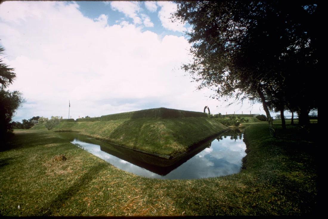 The moat and earthworks at Fort Caroline National Memorial.