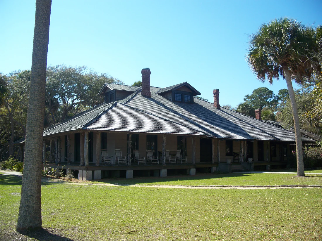 The 1887 lodge at Cherokee Grove, now Princess Place Preserve, built of cedar, palm trunks and coquina.