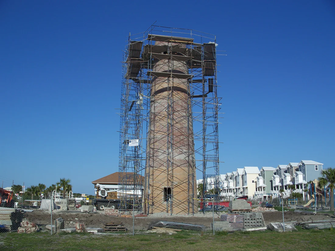 The Cape St. George Lighthouse being rebuilt in the middle of St. George Island, 2008.