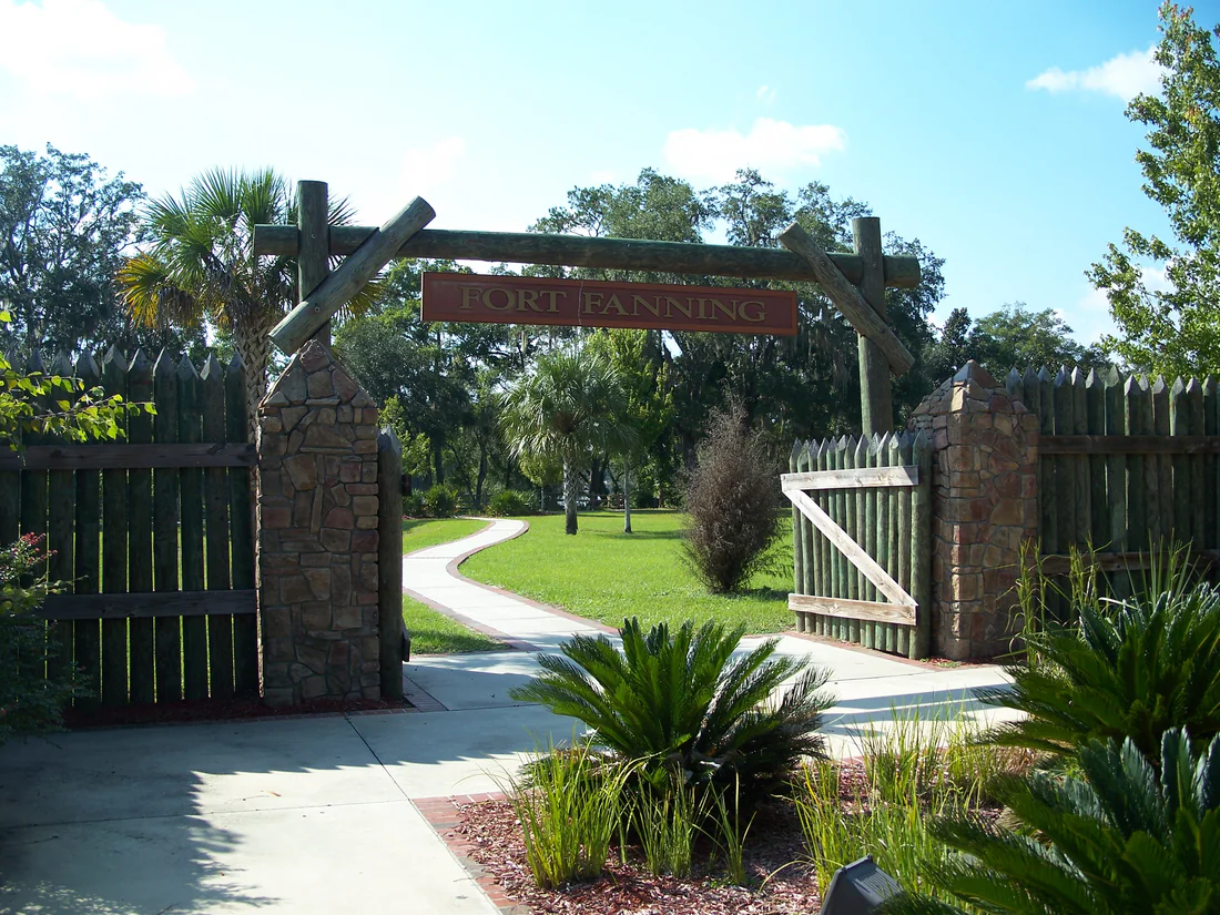 A gate in the wooden fence at Fort Fanning Historic Park in Fanning Springs, 2010.