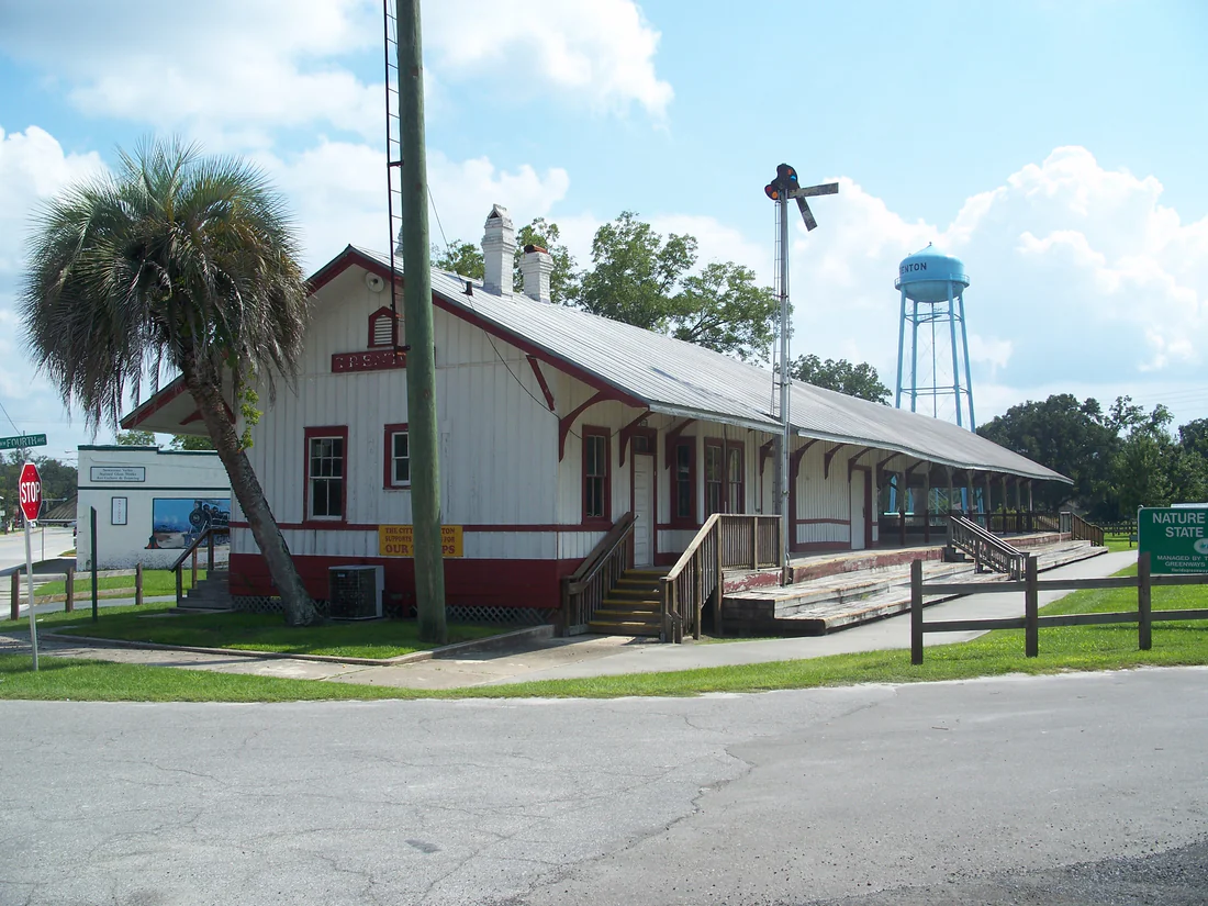The old Trenton depot, now the center of a small park on South Main Street, 2010.