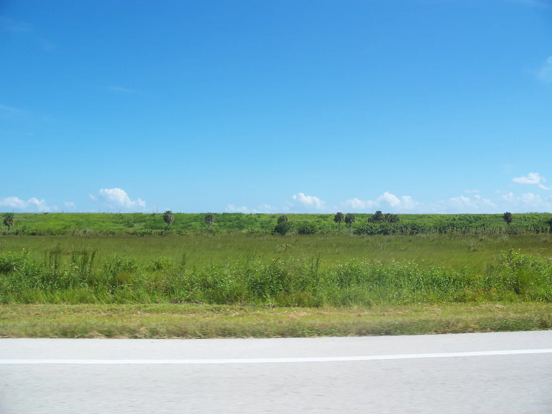 The grassy Herbert Hoover Dike south of the Brighton Reservation in Glades County, 2010.