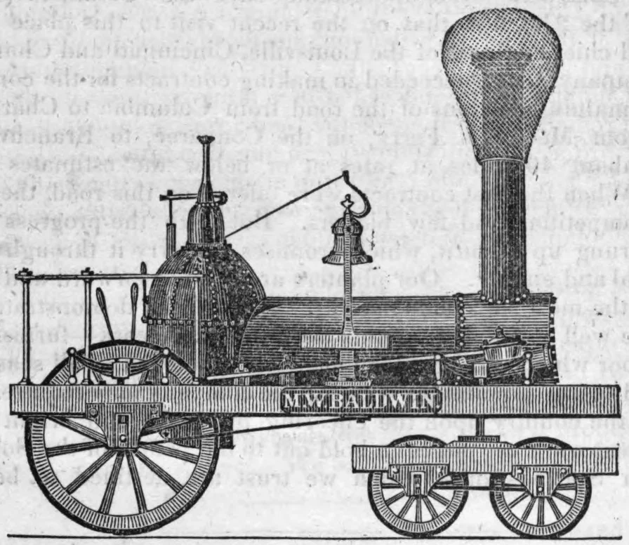 A Baldwin steam locomotive in an 1838 advertisement, from the maker of the engine used at St. Joseph.