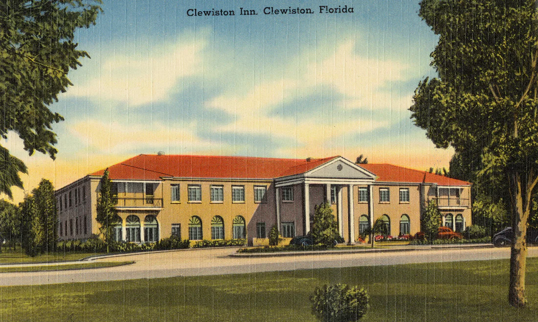 The Clewiston Inn on a postcard printed between about 1930 and 1945.