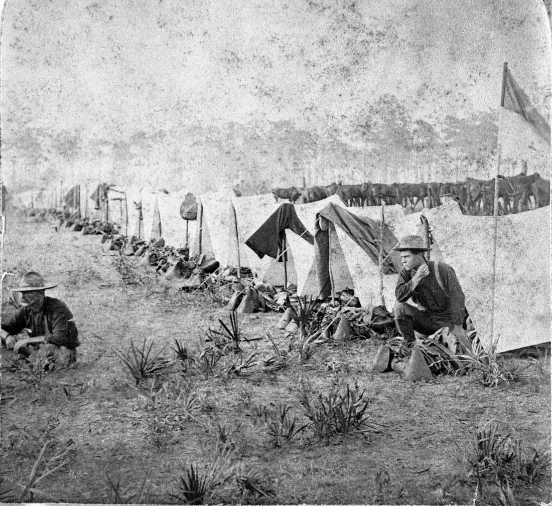 Company E's street at the Rough Riders' camp in Tampa, 1898. State Archives of Florida.