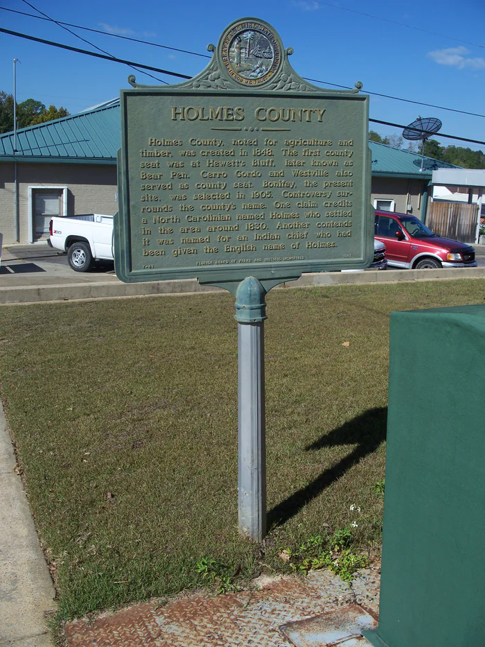 The Holmes County historical marker in Bonifay, 2010.