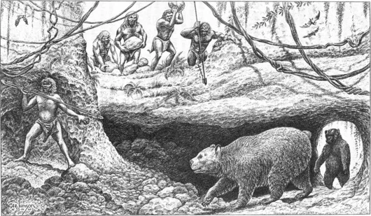 Vero Man and a bear, in a 1959 drawing from the Florida Geological Survey.