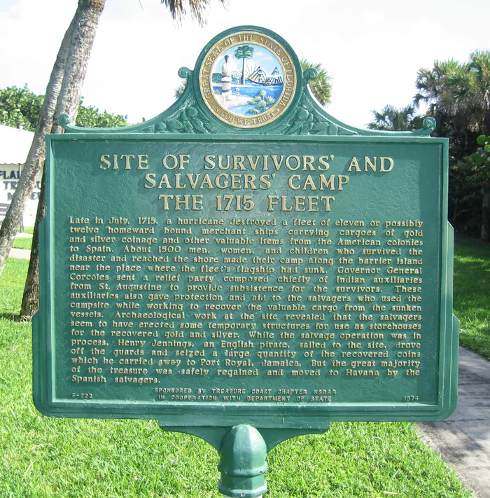 The historical marker for the survivors' and salvagers' camp of the 1715 Fleet.