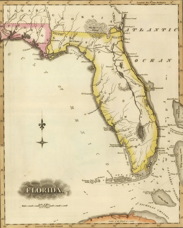 A map of Florida published by F. Lucas Jr. of Baltimore in 1822, the year Jackson County was created.