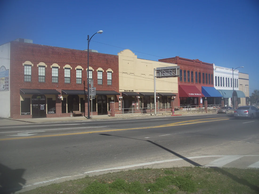 Historic brick buildings along U.S. 90 in downtown Marianna, 2011.
