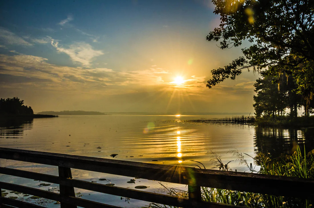 Sunrise over the water at Three Rivers State Park, 2014.