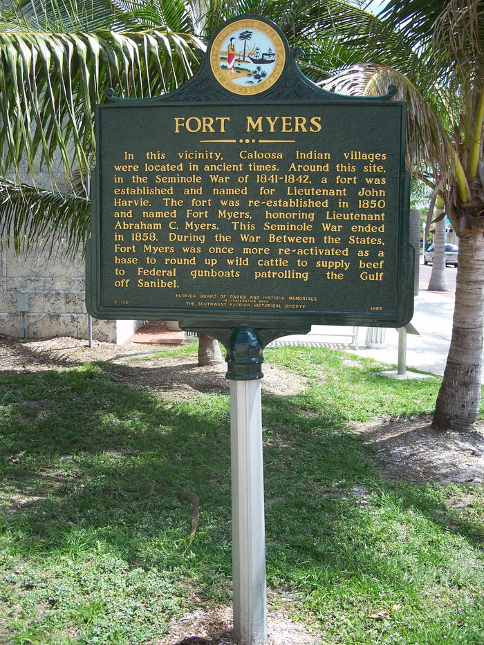 The Fort Myers historical marker, which tells how the fort was used again in the Civil War.