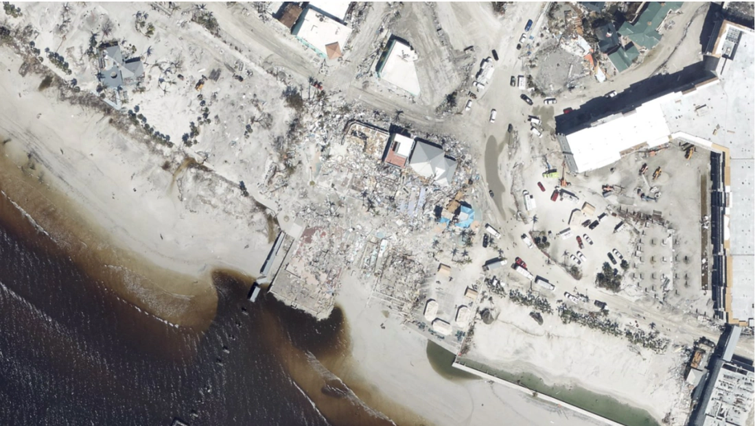 Damage in the Times Square area of Fort Myers Beach after Hurricane Ian, 2022. NOAA photo.