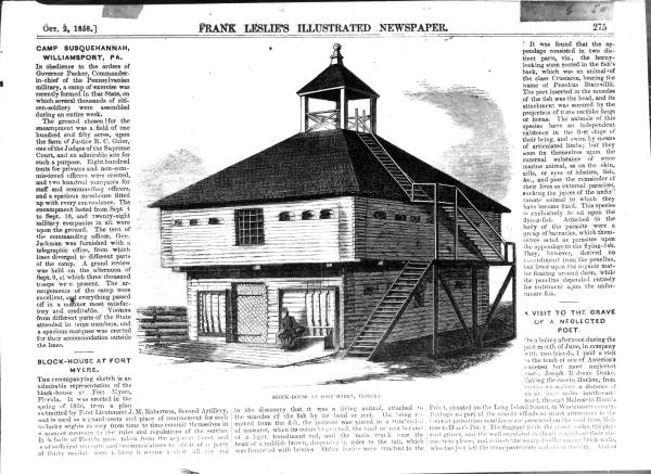 A blockhouse at Fort Myers, from Frank Leslie's Illustrated Newspaper, 1858.