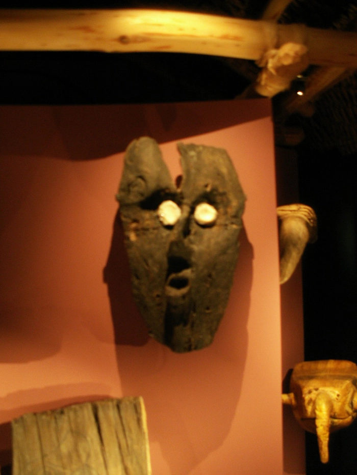 A Calusa mask on display at the Florida Museum of Natural History.