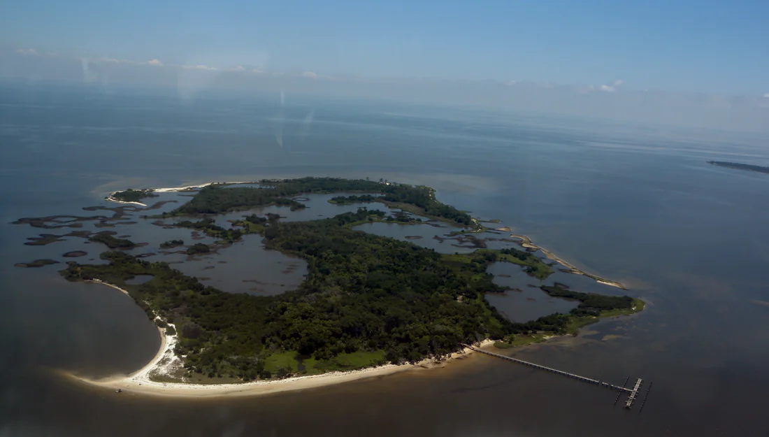 Atsena Otie Key, one of the islands of Cedar Keys National Wildlife Refuge, from the air.