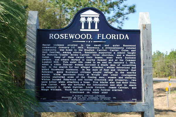 The front of the Rosewood, Florida state historical marker.