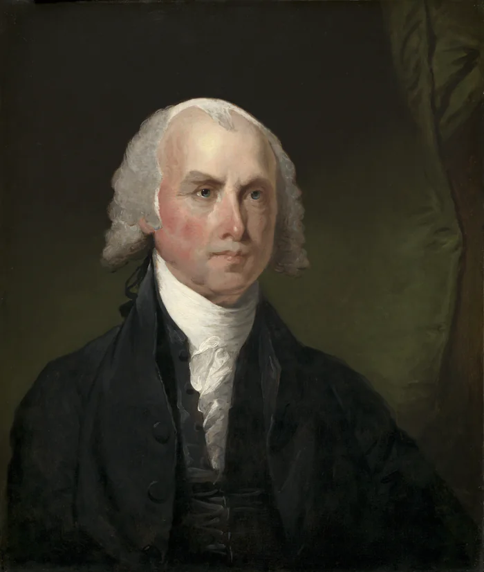 James Madison, the county's namesake and fourth president, painted by Gilbert Stuart about 1821.