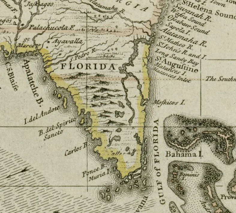 A map of Florida from 1680, in the years of the Spanish missions.