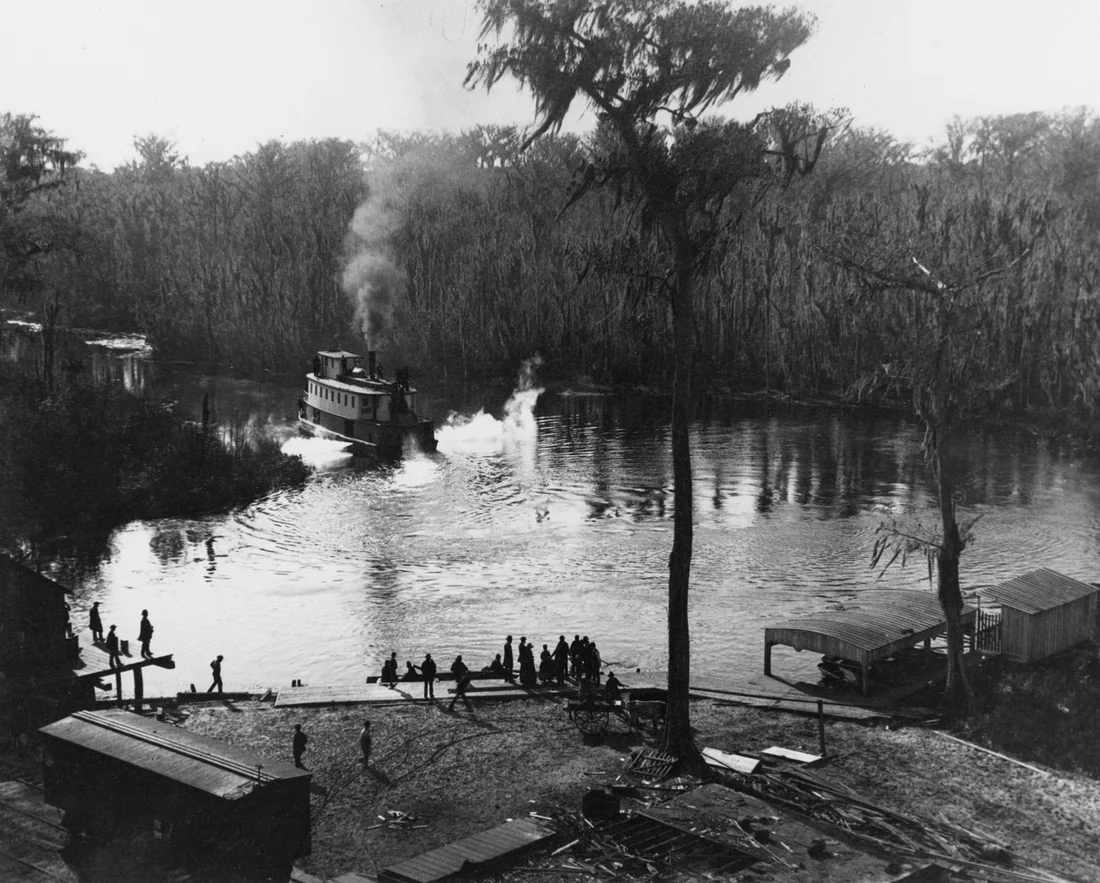 The river steamboat Okeehumkee at a landing, 1886.