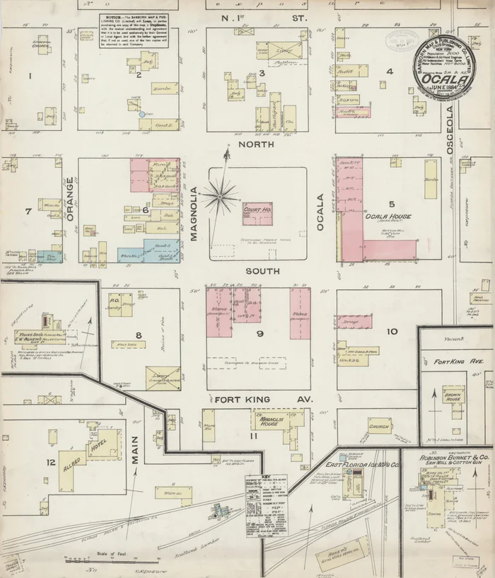 A page of the 1884 Sanborn fire insurance map of Ocala.