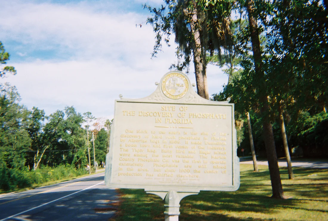 The marker at the site where phosphate was discovered west of Dunnellon, 2009.