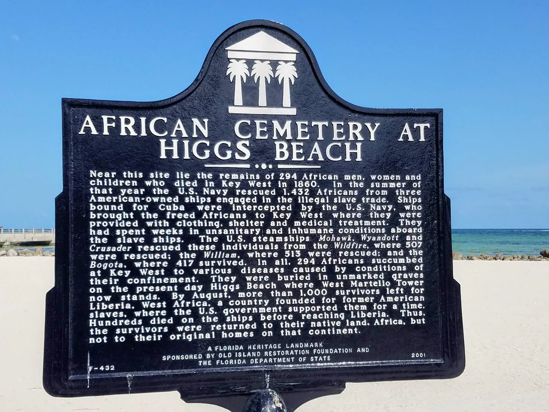 The marker for the African Cemetery at Higgs Beach, where Africans who died in 1860 were buried.