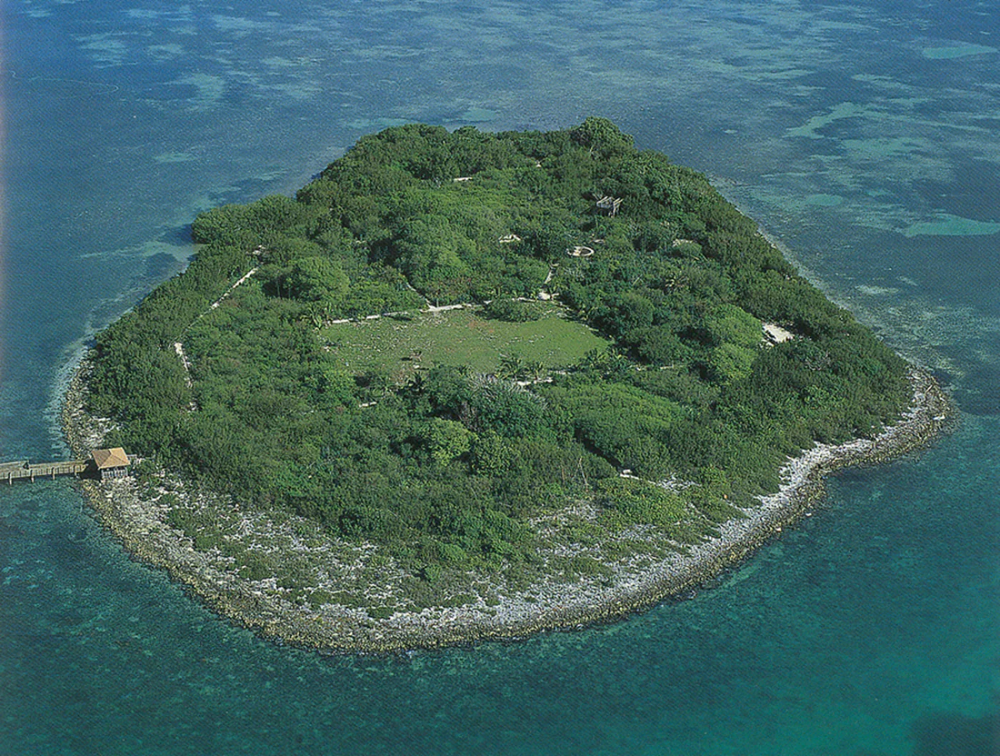Indian Key from the air, showing foundations from the 1830s and a modern dock.