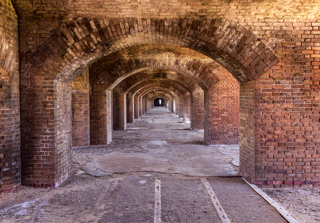 Brick arches inside Fort Jefferson, which became Dry Tortugas National Park in 1992.