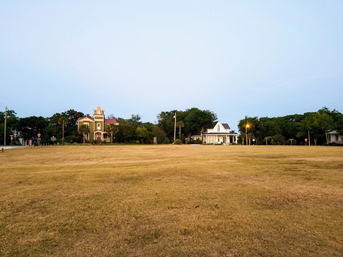 The open ground of Fernandina Plaza, where Spain built Fort San Carlos, 2019.