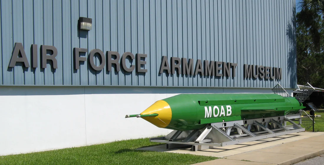 A bomb on display outside the Air Force Armament Museum.